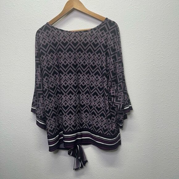 Perseption Women's 2X Multicolor Purple Geometric Blouse 3/4 Sleeve Boat Neck - Picture 7 of 12